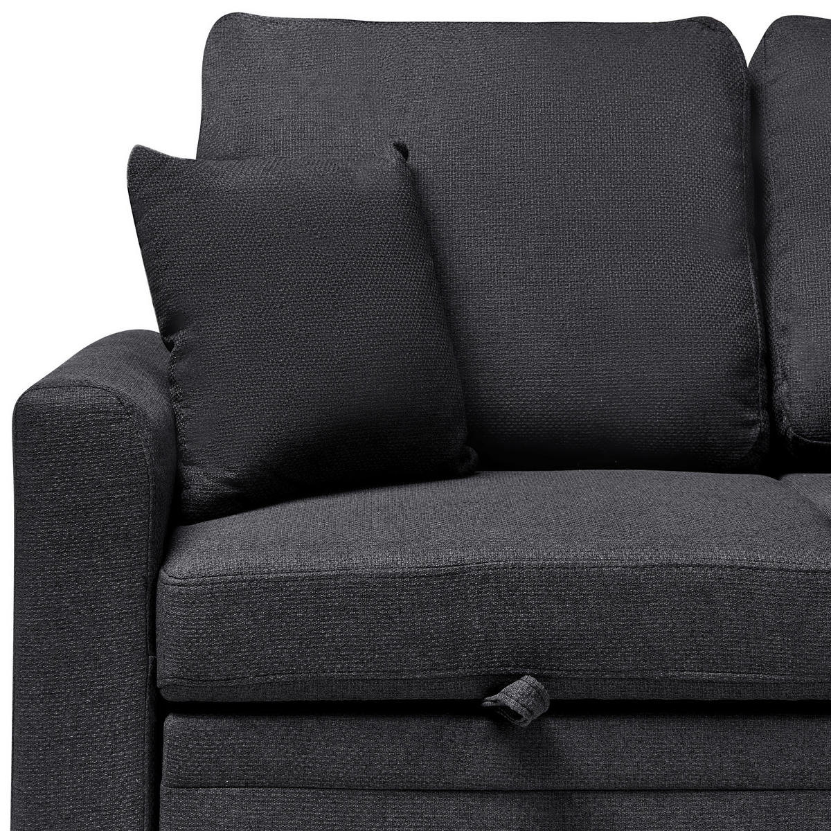 ROZKLÁDACÍ ROHOVÁ POHOVKA 3-místná Umělý len Černá levostranná Nassjo - černá, textil (210/131cm) - Beliani