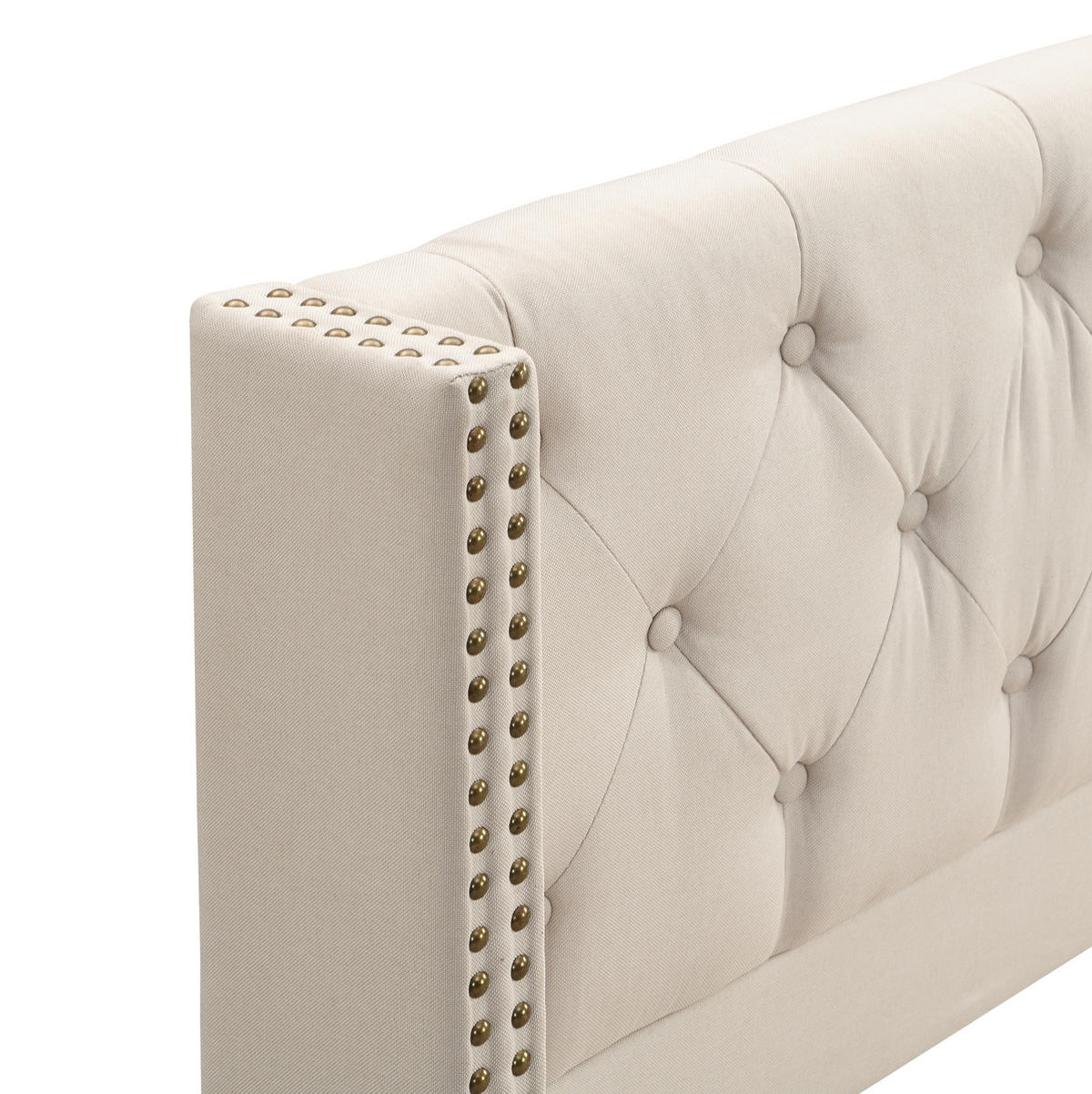 POLSTERBETT 180/200 cm Beige mit Lattenrost und Nietenverzierungen - Weiß, Textil (180/200cm) - OKWISH