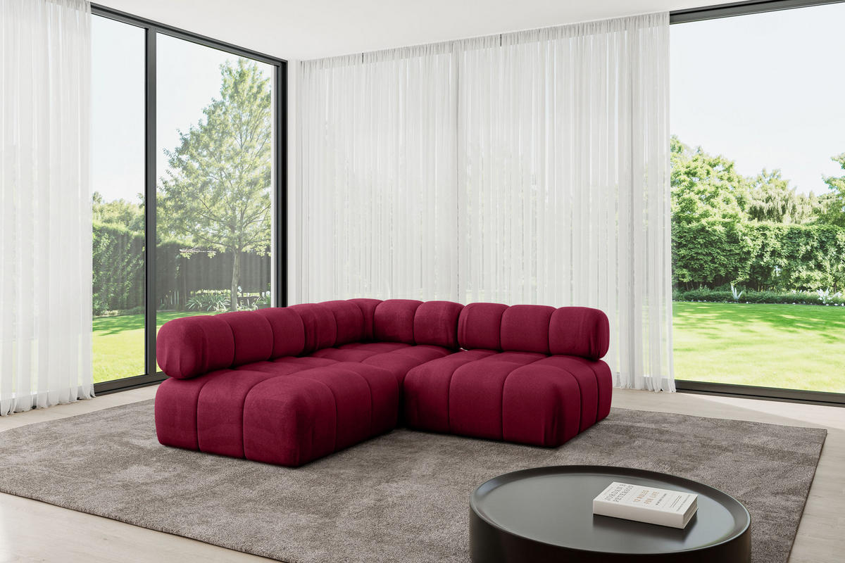 ECKSOFA modulares Sofa Samaro-L1 - 190x190x70 cm Bordeauxrot Velours - Bordeaux, Holzwerkstoff/Textil (190/190cm) - ALTDECOR