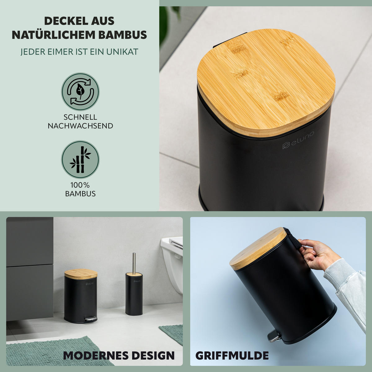 KOSMETIKEIMER FRAMURA, Metall mit Bambus, schwarz - Schwarz, Metall (18.5/27.5/23cm) - eluno