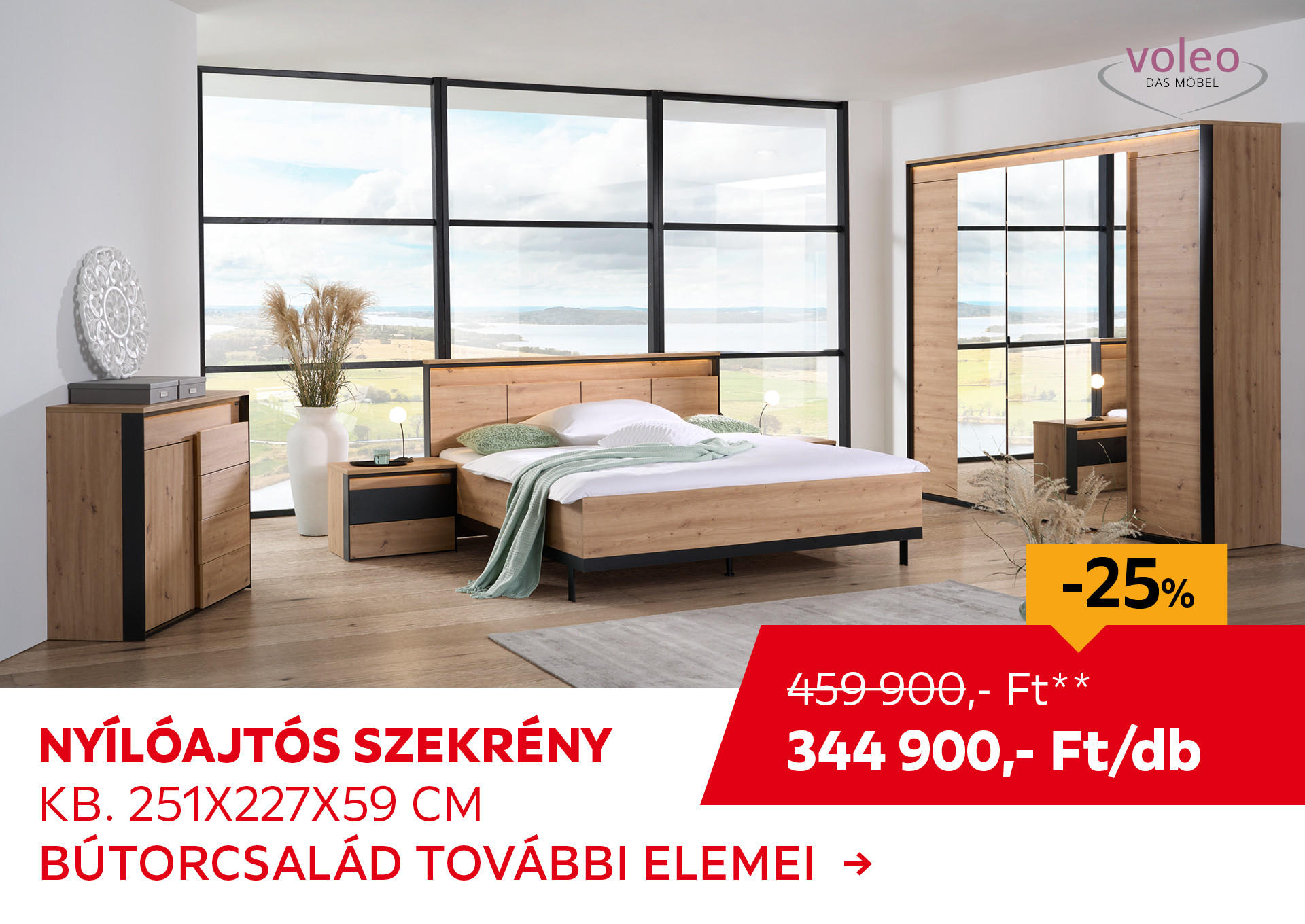 NYÍLÓAJTÓS SZEKRÉNY KB. 251X227X59 CM Kiemelt termék 459900 Ft.- helyett 344900 Ft.-