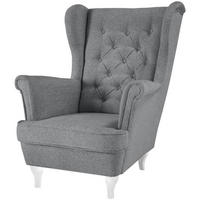 CHESTERFIELD-SESSEL Falco grau mit Weiß Holzbeinen - Weiß/Grau, Holz/Textil (82/102/92cm) - Beautysofa