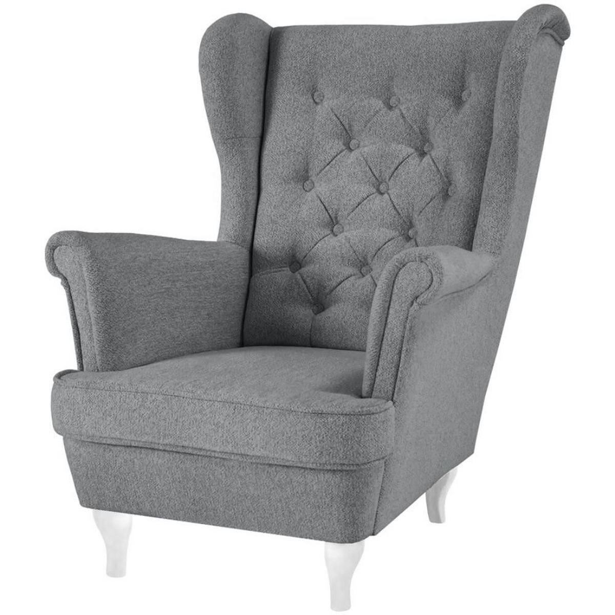 CHESTERFIELD-SESSEL Falco grau mit Weiß Holzbeinen - Weiß/Grau, Holz/Textil (82/102/92cm) - Beautysofa