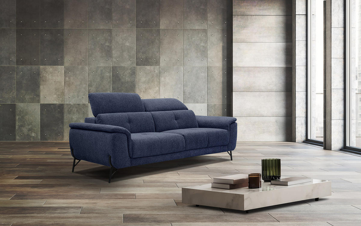 SOFA AVENA 3-Sitzer, dunkelblau - Dunkelblau, Holzwerkstoff/Textil (204/80/108cm) - Courtois Laville