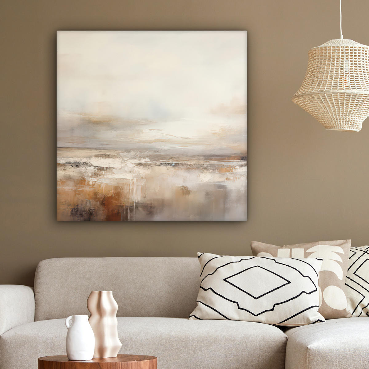 LEINWANDBILD - Kunst - Industriell - Grau - Braun - Abstrakt - 90x90 - Gemälde - Sandfarben, Textil (90/90cm) - MuchoWow
