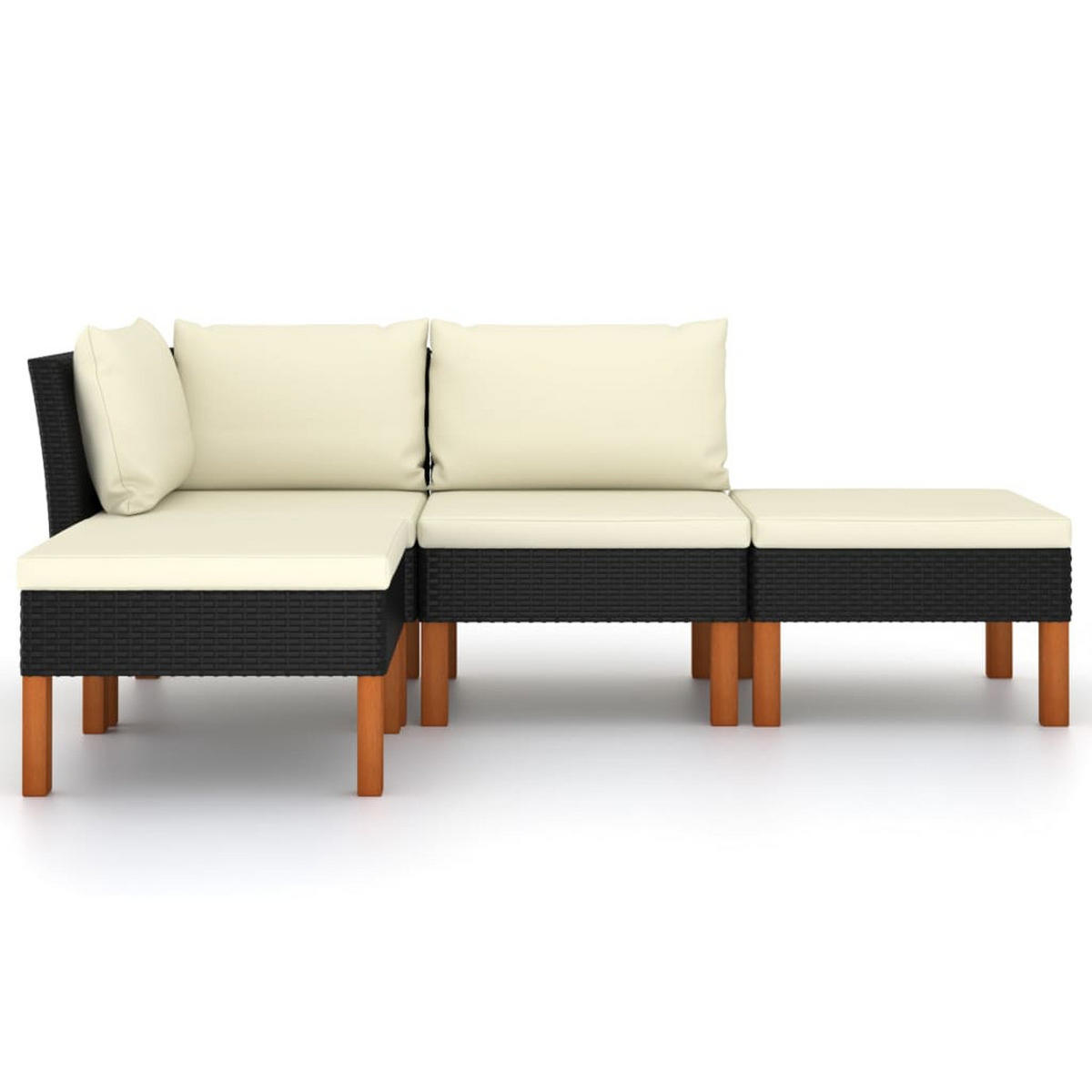 GARTEN-LOUNGE-SET 4-TLG. MIT KISSEN POLY RATTAN SCHWARZ - Schwarz, Holz - vidaXL