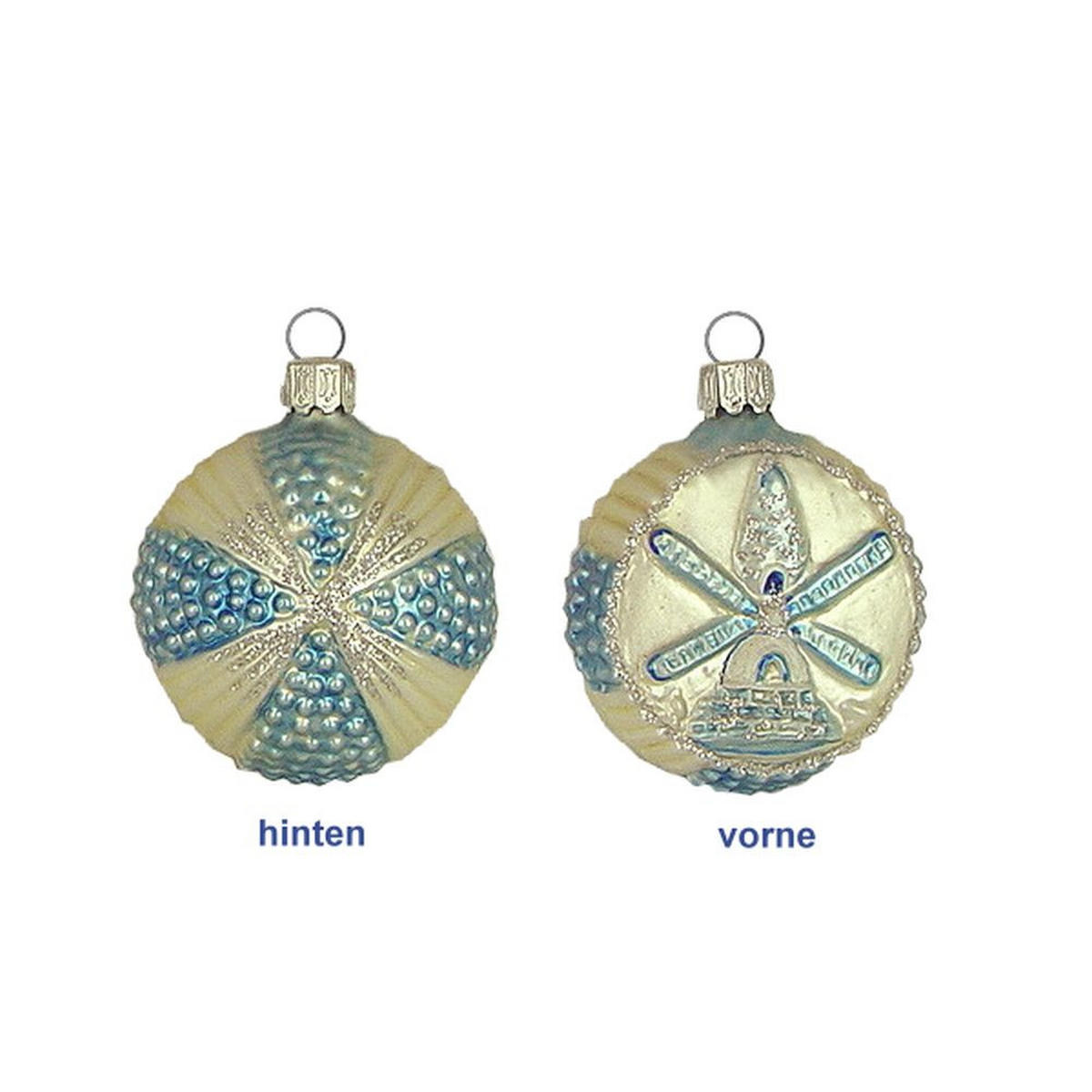 CHRISTBAUMSCHMUCK Mühlenornament weiss matt babyblau 6 cm - Multicolor, Metall (0.1/6/0.1cm)