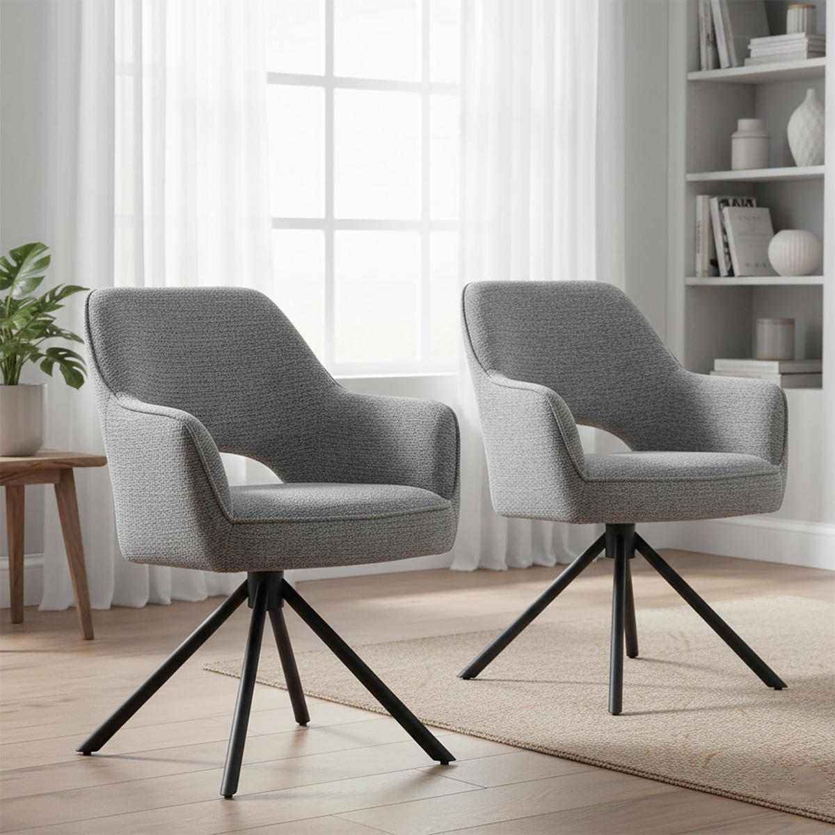 DREHSTUHL Mika-Ben 2er-Set - Dunkelgrau/Schwarz, Textil/Metall (60/87/65cm) - DUBI Möbel