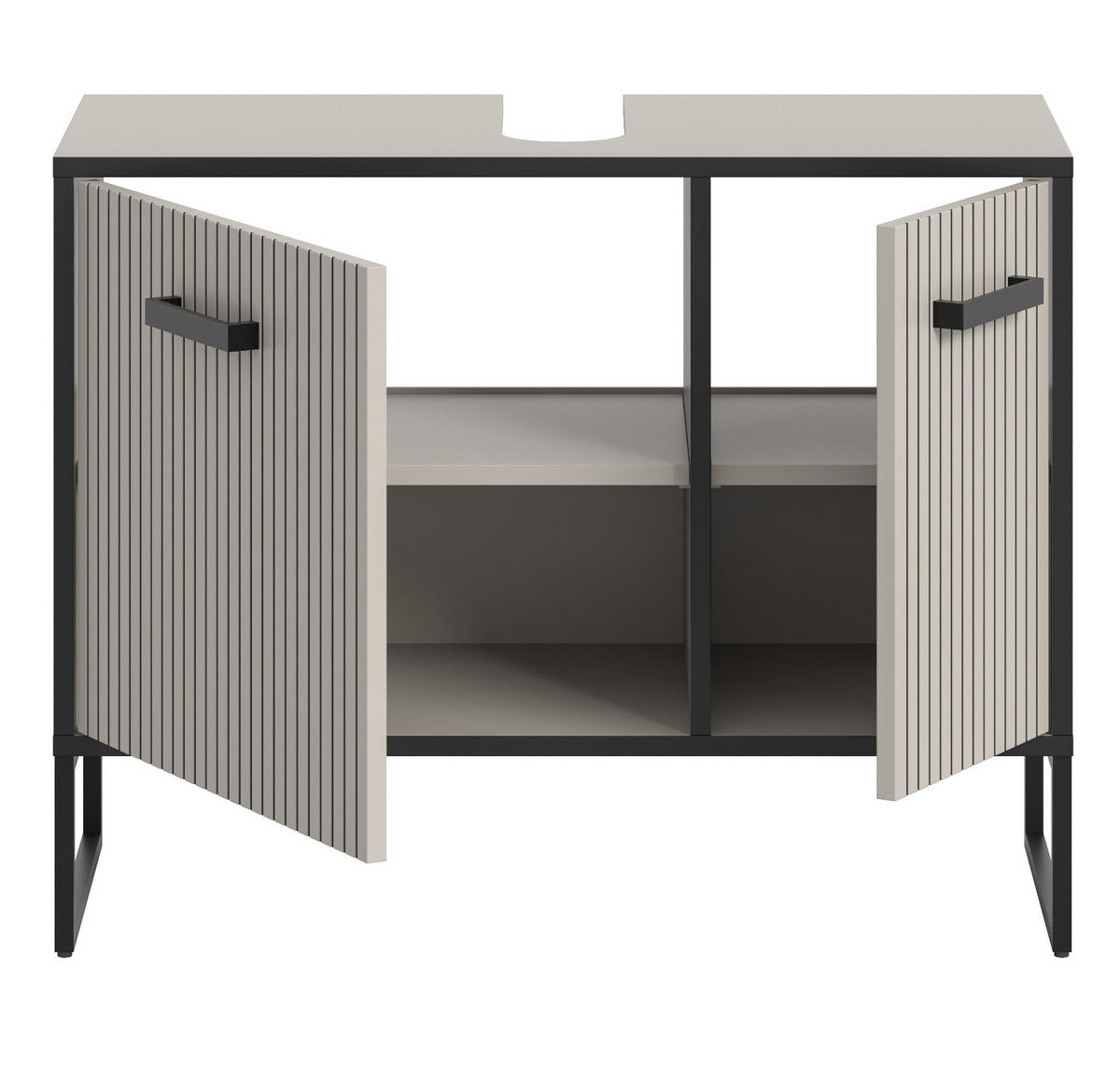 WASCHBECKENUNTERSCHRANK schwarz, sand 80 cm mit Soft-Close - Sandfarben/Schwarz, Holzwerkstoff/Metall (80/63/36cm) - Inn.Furn