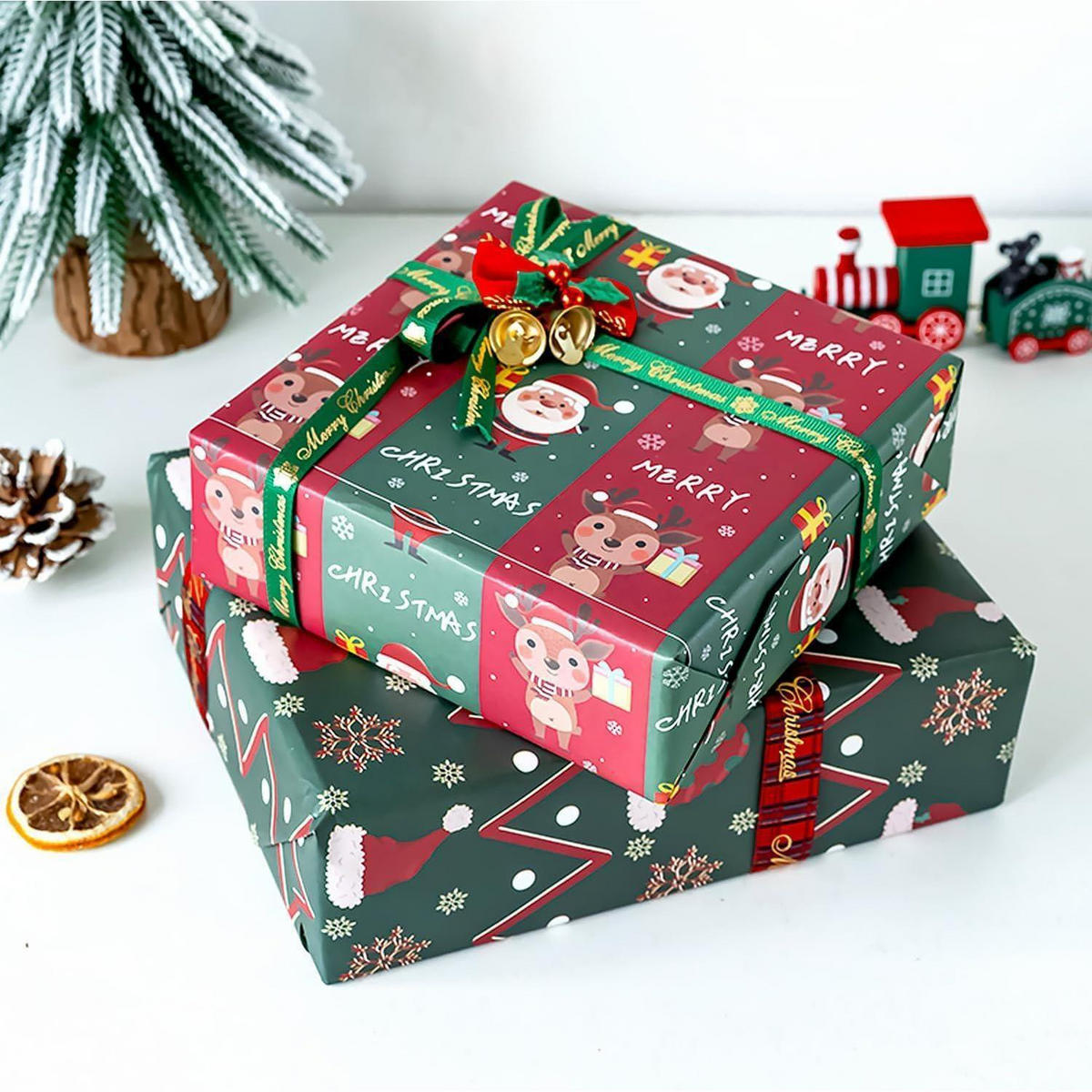 GESCHENKPAPIER Set Weihnachten 8 Blatt 70x50 cm Grün und Marineblau - Multicolor, Papier (50/0.1/70cm)