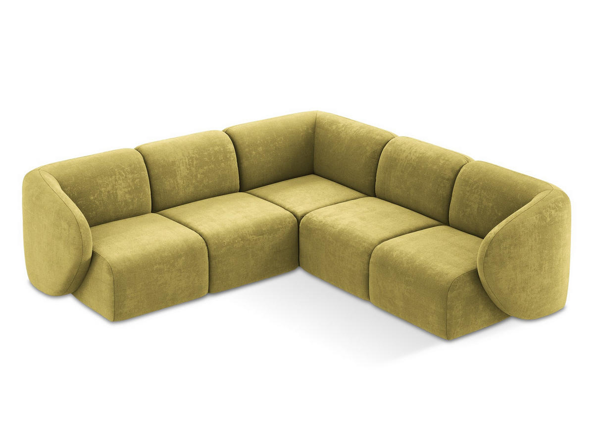 ECKSOFA Chenille Stoff Grün - Limette/Schwarz, Holzwerkstoff/Kunststoff (251/251cm) - Makamii