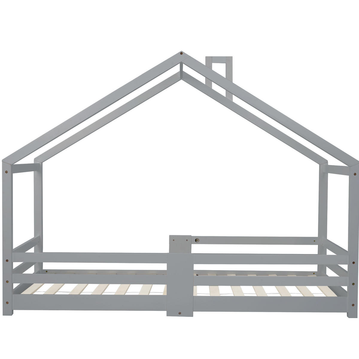 HAUSBETT 90/200 cm in Grau – mit Rausfallschutz und Lattenrost - Grau, Holz (90/200cm) - BEAOK