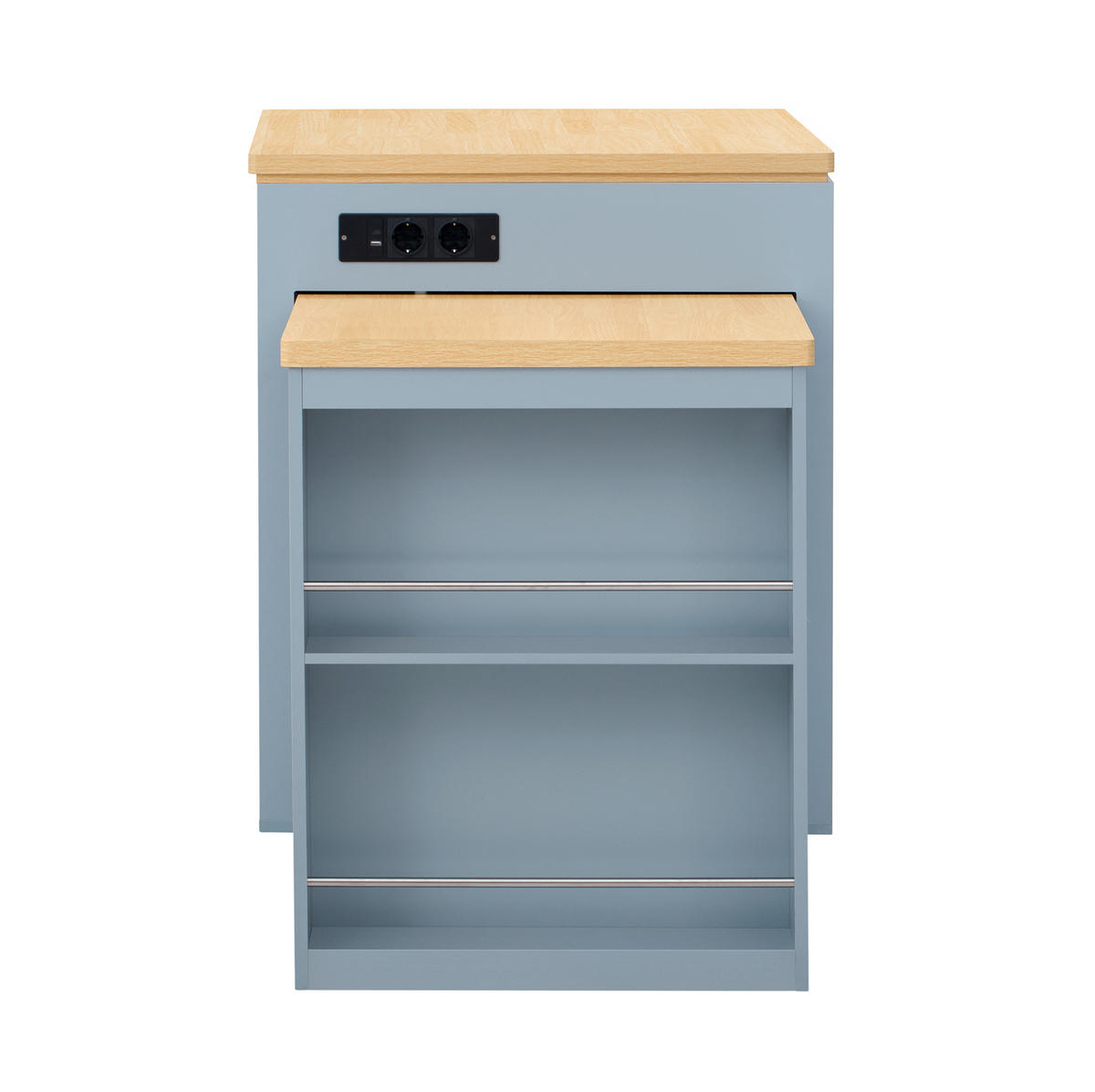 KÜCHENINSEL 125.5-187.5x71x93 cm Blau mit LED-Beleuchtung & Ladestation - Blau, Holzwerkstoff (187.5/93/71cm) - Modfu