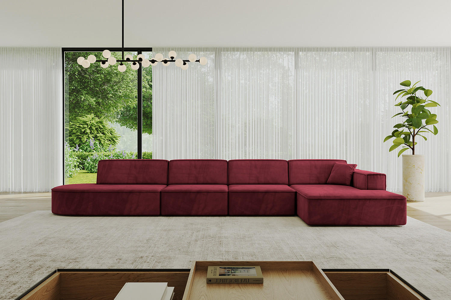 ECKSOFA Ottomane Rechts IREA-L3-v4 - 413x171x79 cm Bordeauxrot - Bordeaux, Holzwerkstoff/Textil (171/413cm) - ALTDECOR