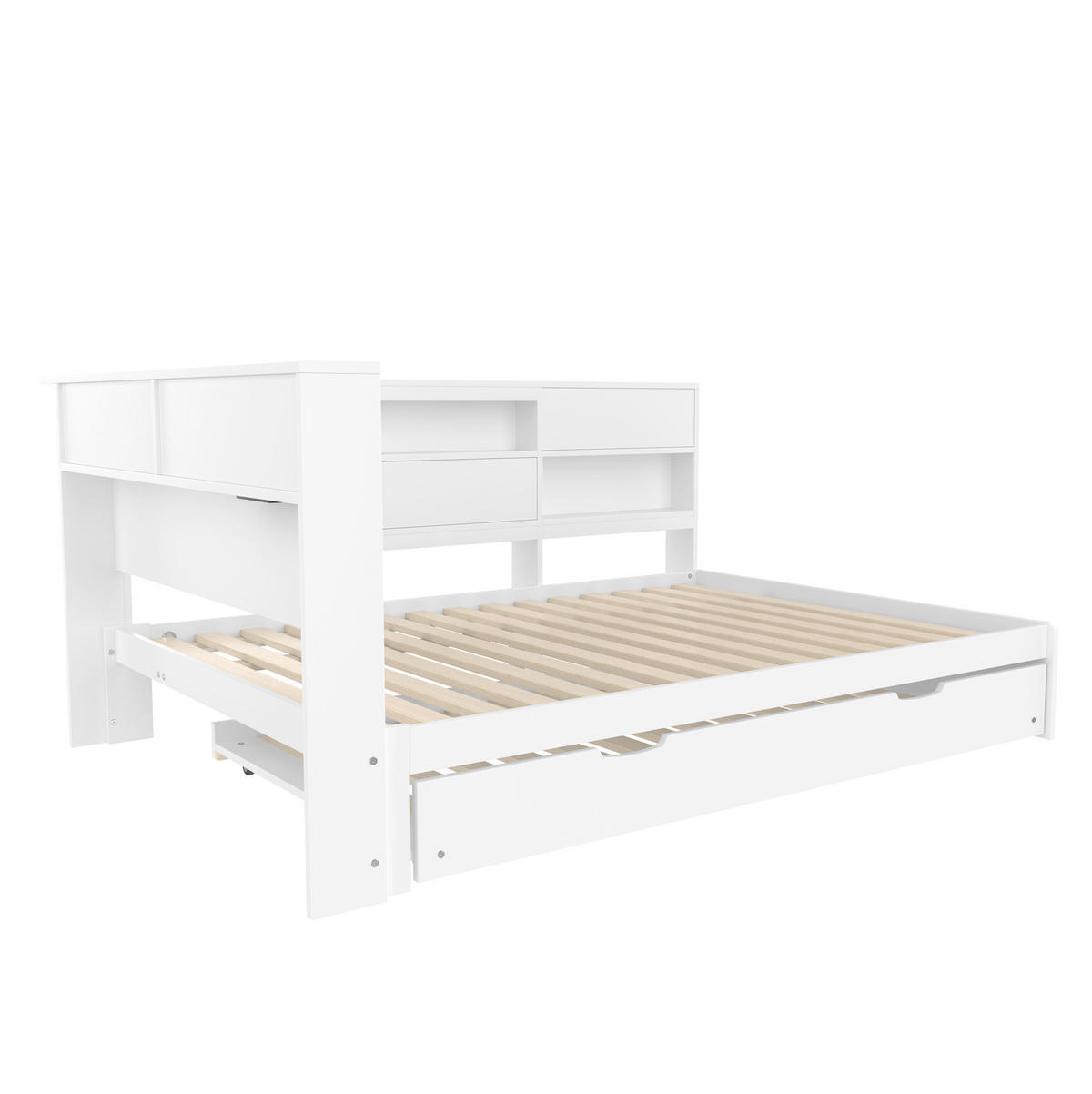 BETT 140/200 cm mit Kopfteil und Ausziehbett in Weiß - Weiß, Holzwerkstoff (140/200cm) - BEAOK