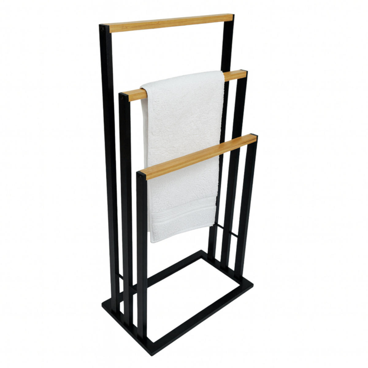 HANDTUCHSTÄNDER Bambus Metall Schwarz Natur 81,5x42x24 cm - Schwarz/Naturfarben, Holz (42/81.5/24cm) - Begryf