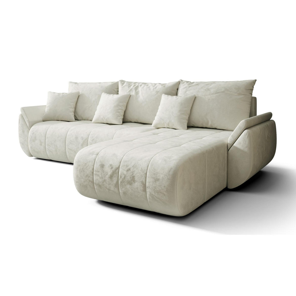 ECKSOFA Romuldi mit Schlaffunktion, Creme Samt, rechtsseitig - Creme/Schwarz, Kunststoff/Textil (185/280cm) - Selsey
