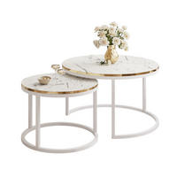 COUCHTISCH Set SOLEIL 2in1, rund, Weiß Marmor-Optik und Weiß Gestell - Weiß, Holzwerkstoff (70/70/48cm) - Lookway