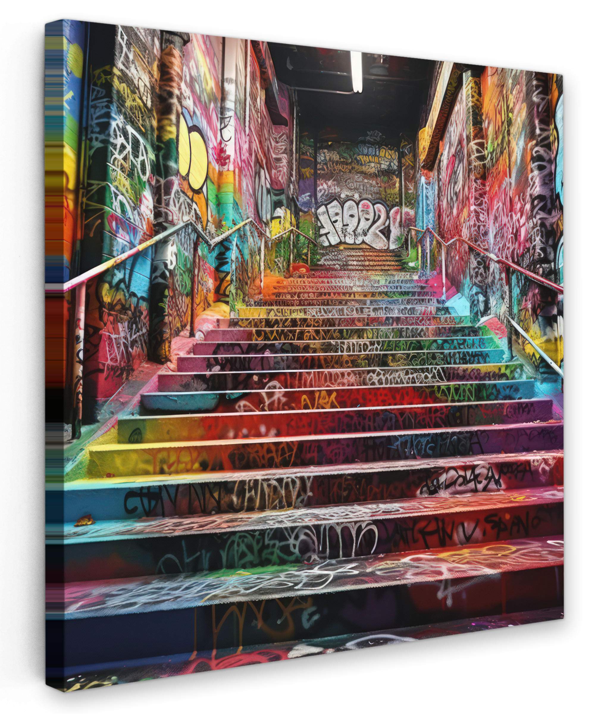 MuchoWow OBRAZ NA PLÁTNĚ Schody - Graffiti - Barvy - Umění 50x50 cm