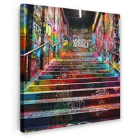 LEINWANDBILD Treppe - Graffiti - Farben - Kunst 20x20 cm - Multicolor, Textil (20/20cm) - MuchoWow