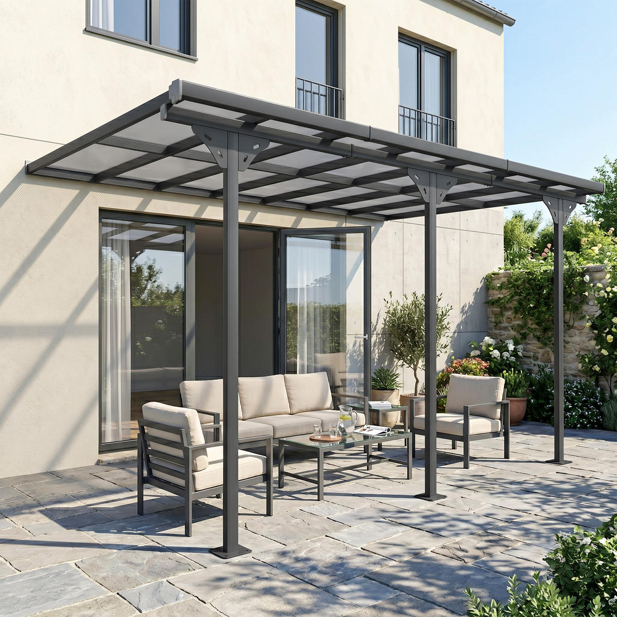 PERGOLA Pavillon Aluminium Grau - Grau, Metall (302/250/435cm) - Outsunny