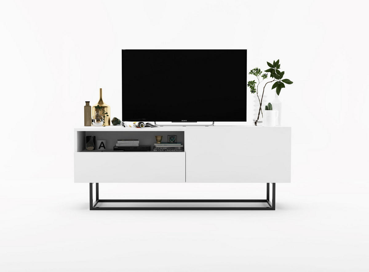 TV-SCHRANK Enjoy Weiß matt mit Metallrahmen Schublade 120 cm - Schwarz/Weiß, Holzwerkstoff/Metall (120/46/35cm) - Meble Lindner