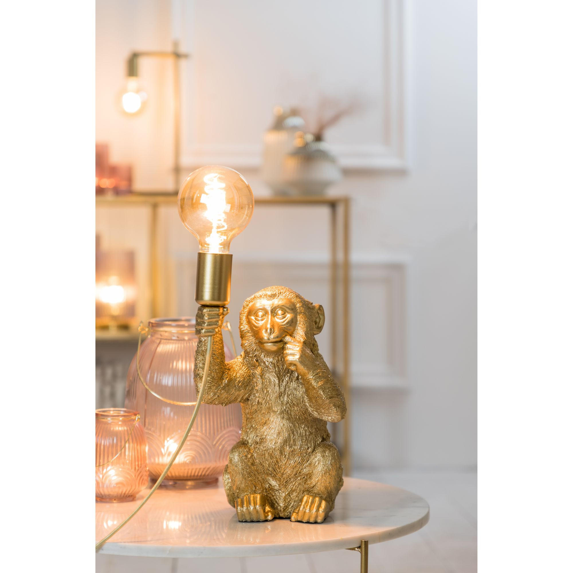 TISCHLAMPE Affe Gold 20/19,5/34 cm - Goldfarben, Kunststoff (20/19.5/34cm) - Light & Living