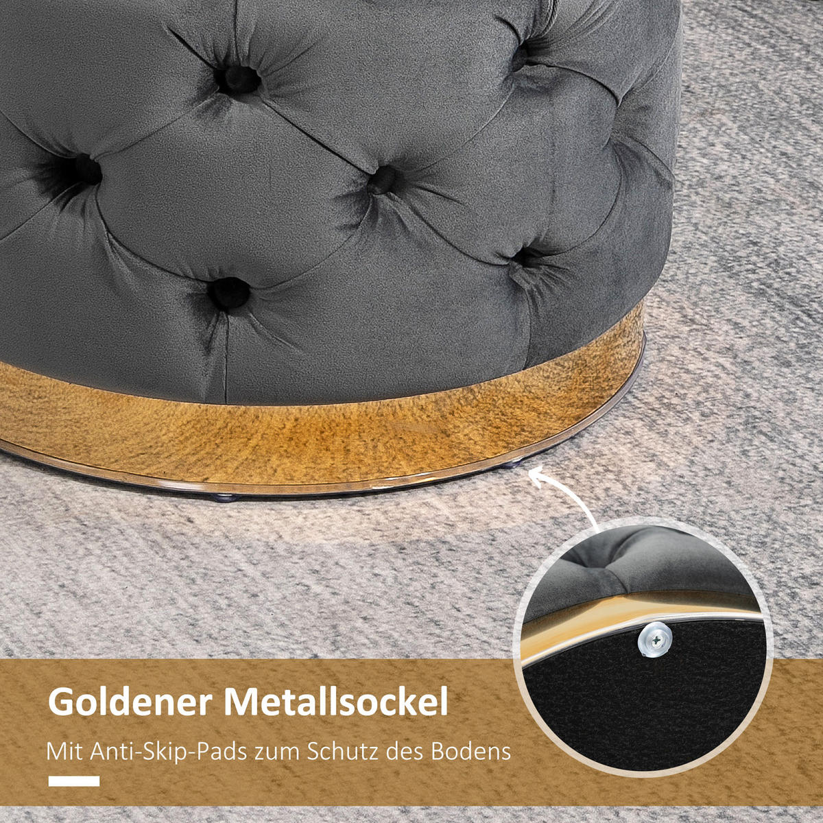 VINTAGE Hocker, Sitzhocker, Kohlegrau - Grau, Textil (55/42/55cm) - HOMCOM