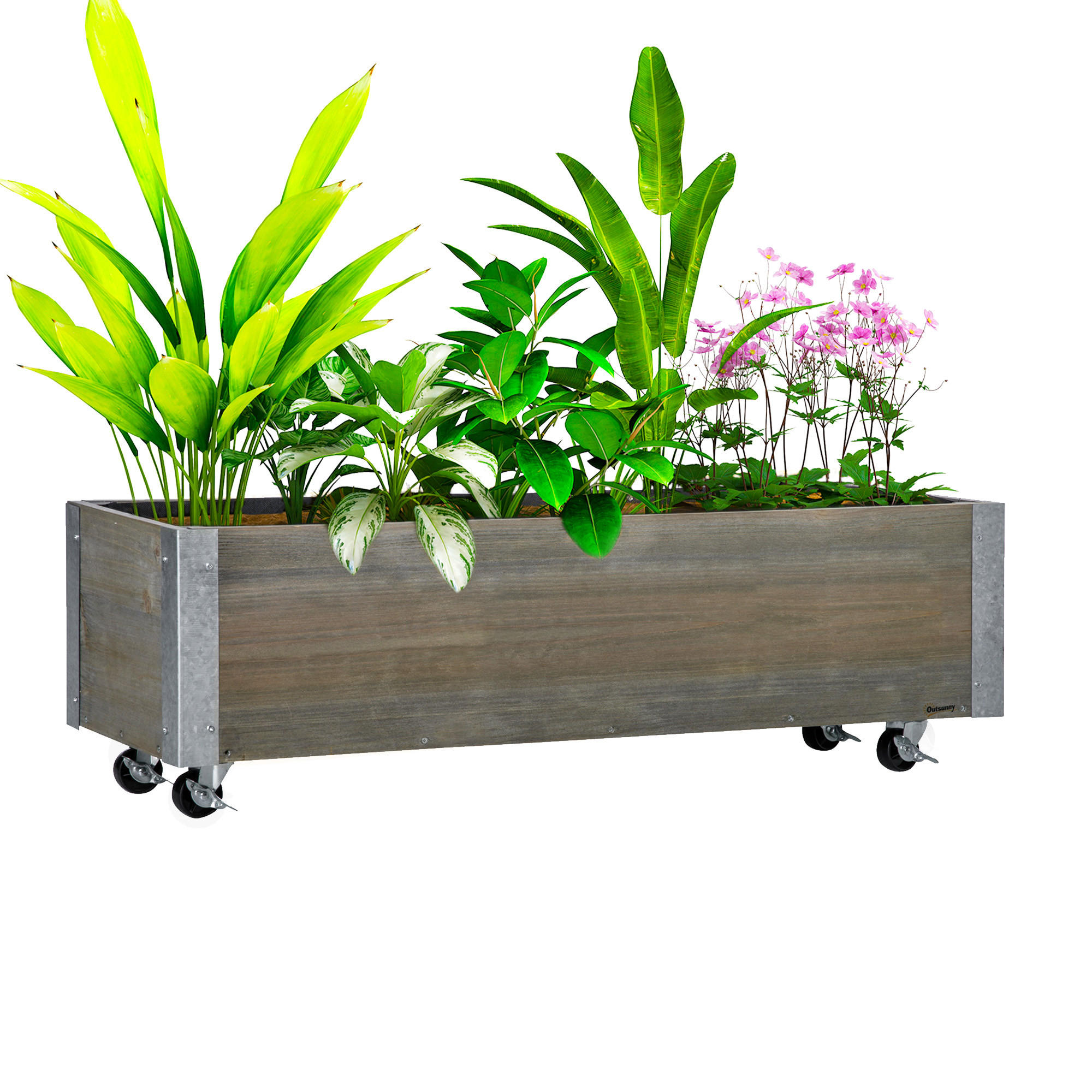 HOCHBEET auf Rollen DE-12254 mit Bewässerung u. Drainage Grau - Grau, Holz (96/30/30.6cm) - ComfortXL