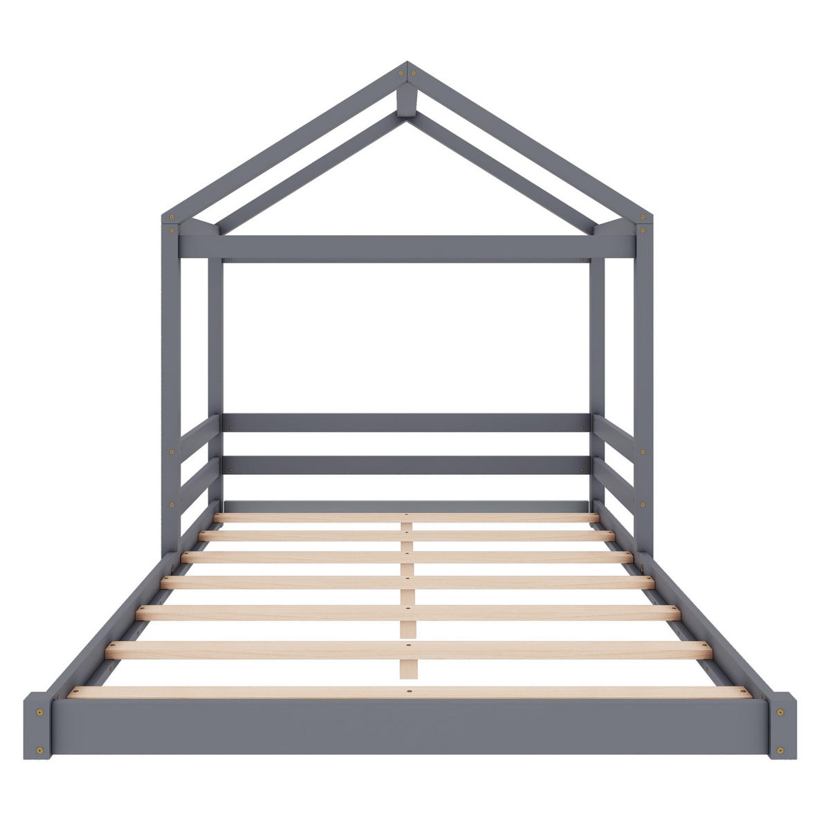 HAUSBETT 140/200 cm aus Kiefernholz und MDF – in Grau mit Lattenrost - Grau, Holz (140/200cm) - BEAOK