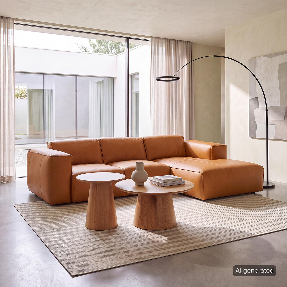 3-SITZER ECKSOFA mit Longchair - Cognac/Schwarz, Leder/Kunststoff (251/173cm) - home24