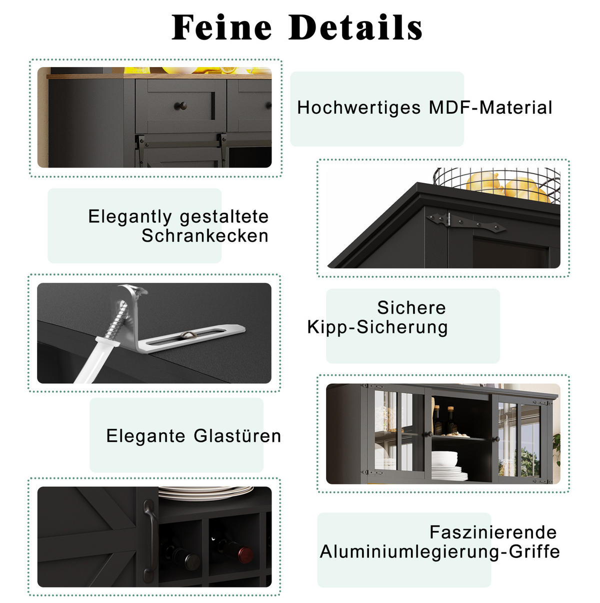 KÜCHENSCHRANK mit LED 105 x 38,4 x 180 cm MDF Schwarz - Schwarz, Holzwerkstoff (38.4/180/105cm) - Meubliv