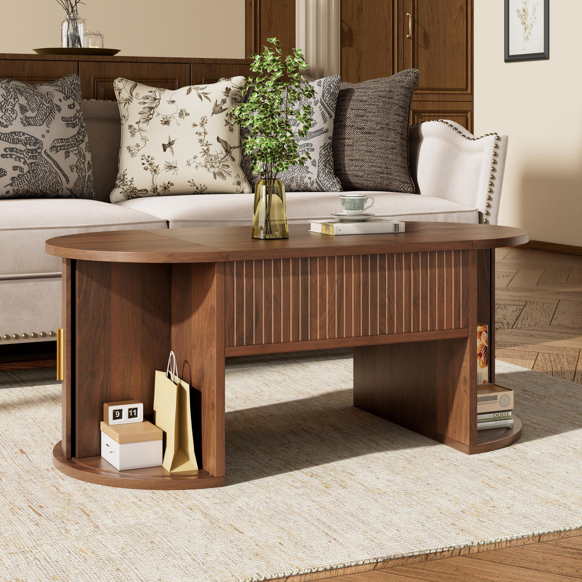 COUCHTISCH höhenverstellbar Stauraum - Walnussfarben, Holzwerkstoff (50/100/40.5cm)