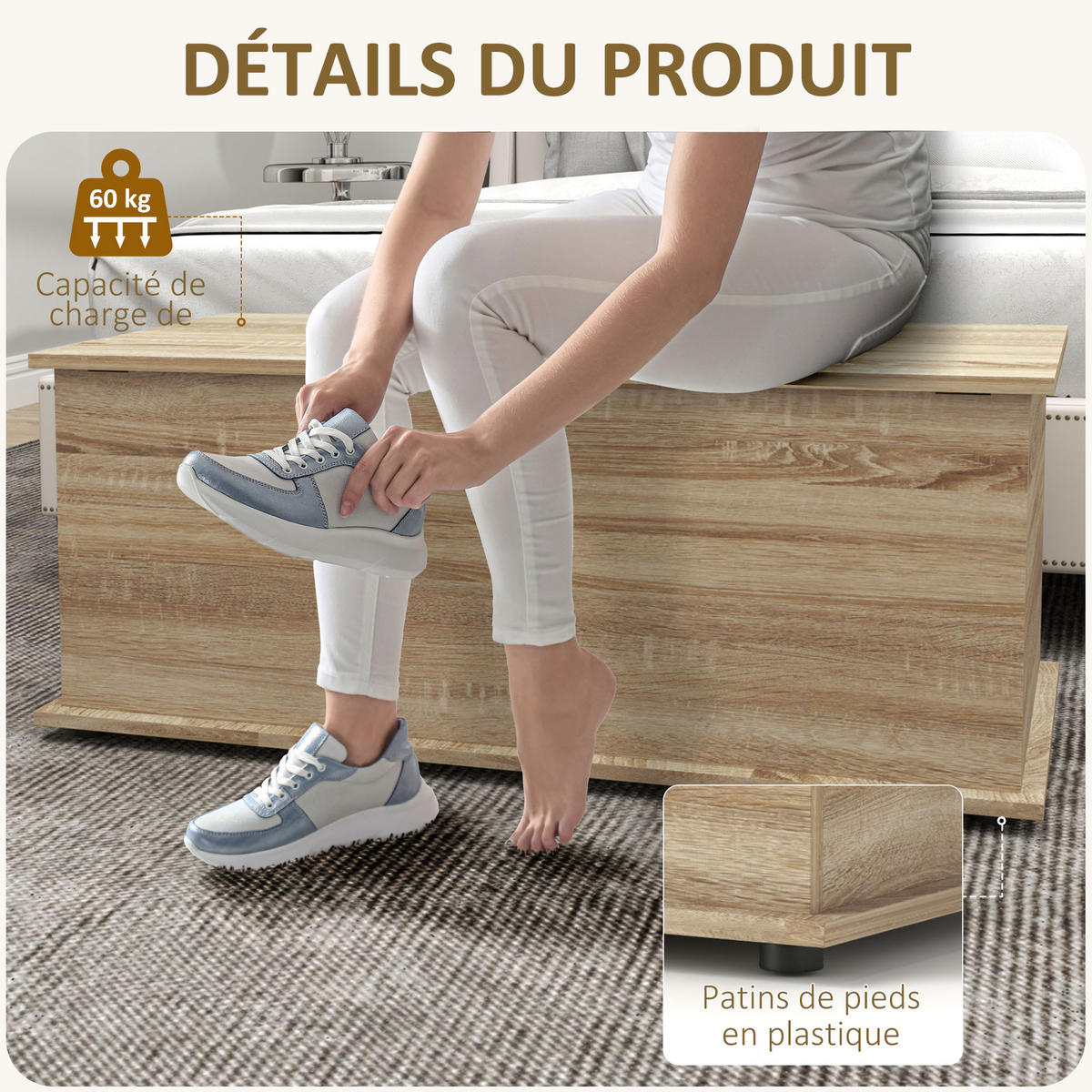 KISSENBOX DE-12478 mit klappdeckel 100/40/40 cm Naturholz - Naturfarben, Holzwerkstoff (40/40/100cm) - ComfortXL