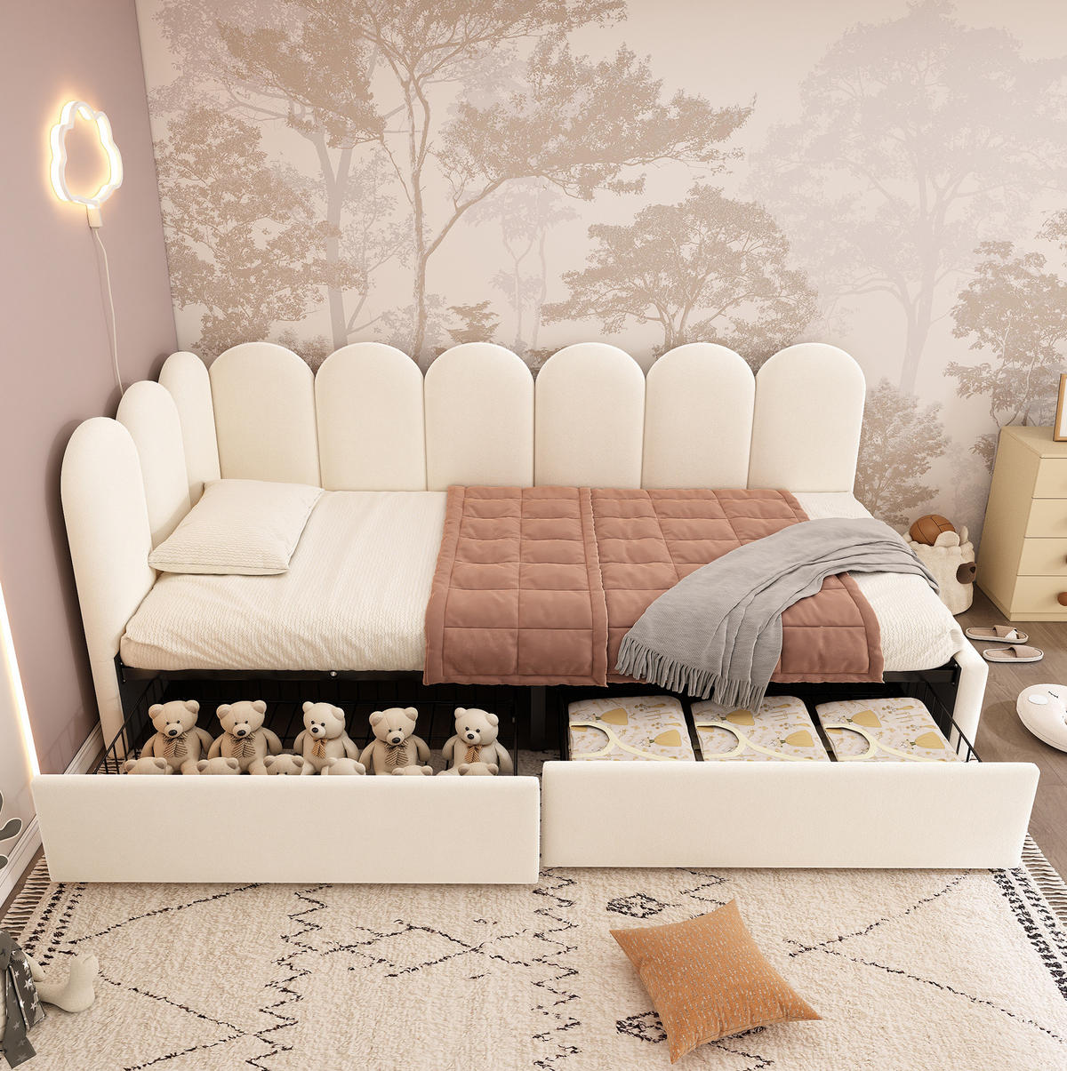 BETT mit 2 Schubladen 90x190 cm Samt Beige - Beige, Metall (90/190cm) - Beauniv