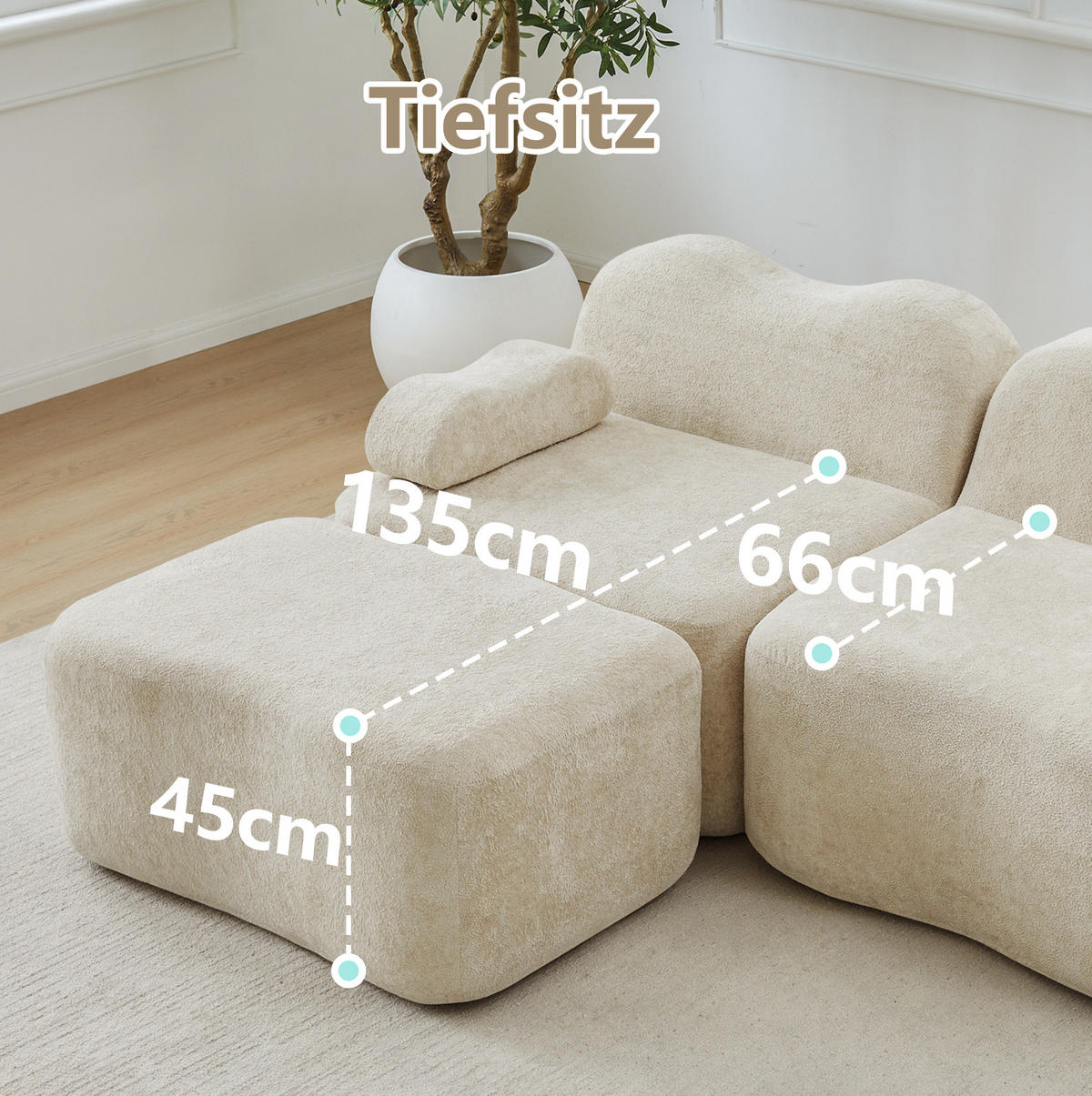 WOHNLANDSCHAFT 384/167/70 cm in Beige aus Samt mit U-Form - Beige, Textil (167/70/384cm) - Flora Grace