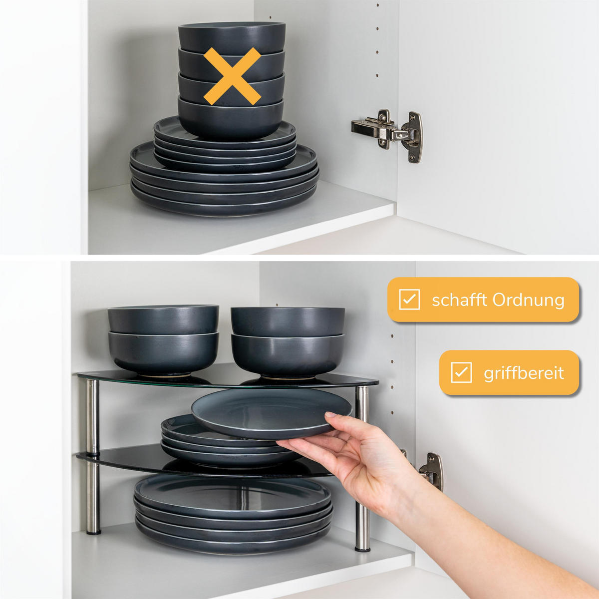 ECKREGAL, Glas, Metall, schwarz - Schwarz, Glas (28/21/28cm) - bremermann