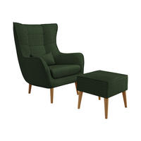 SESSEL Estjano Cord mit Fußbank - Dunkelgrün/Beige, Holz/Textil (80/106/95cm) - MIRJAN24