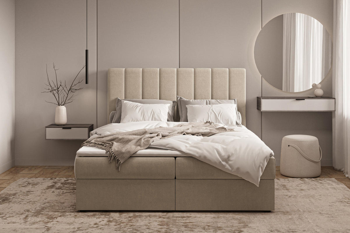 BETT - Boxspringbett 180x200 - 01 Trinity 2 - Beige - Beige, Holzwerkstoff/Textil (180/200cm) - Möblo