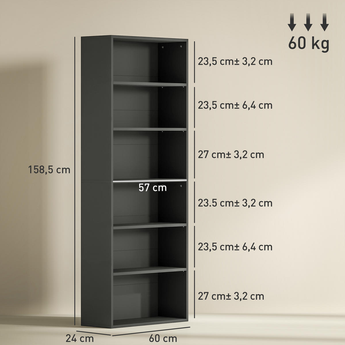 BÜCHERREGAL 60/24/158,5 cm Schwarz - Brombeere, Karton (60/158.5/24cm)