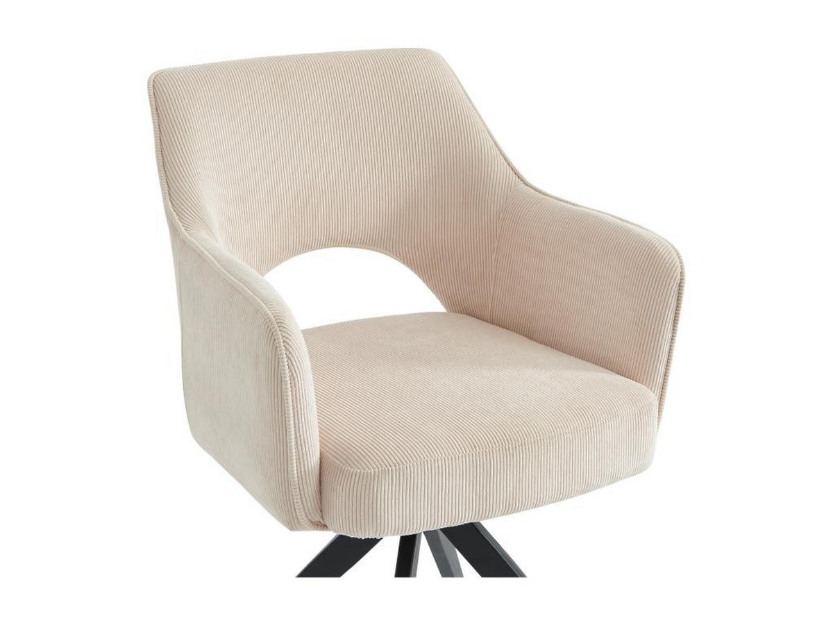 DREHSTUHL mit Armlehnen 2er-Set - Cord & schwarzes Metall - Cremefarben - KONYA - Creme, Textil (59/84/58cm) - Vente-Unique