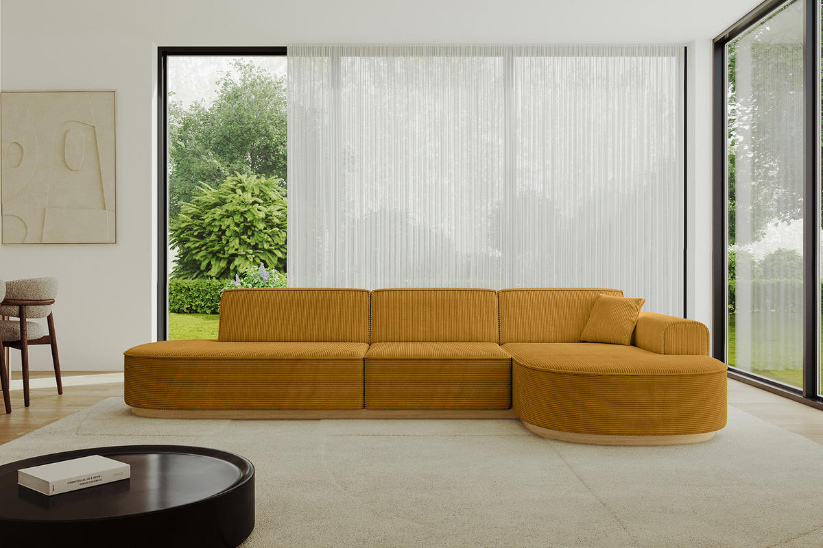 ECKSOFA Ottomane Rechts MARI-L2-v2 - 328x171x83 cm Senfgelb Cord - Gelb, Holzwerkstoff/Textil (171/328cm) - ALTDECOR