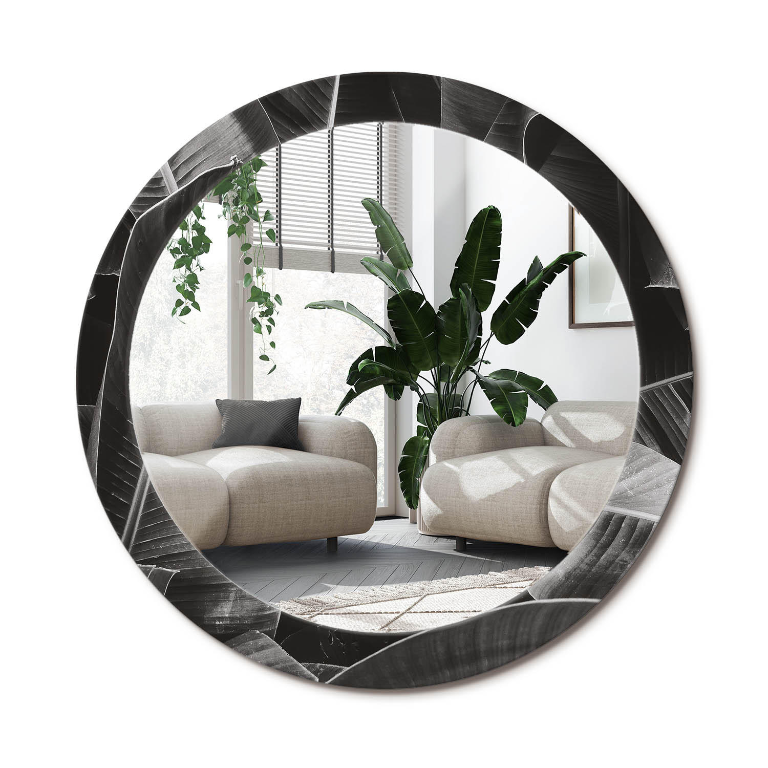 SPIEGEL Rund Ø 80 cm mit Aufdruck - Grau, Glas (80/80/0.4cm) - Wallfluent