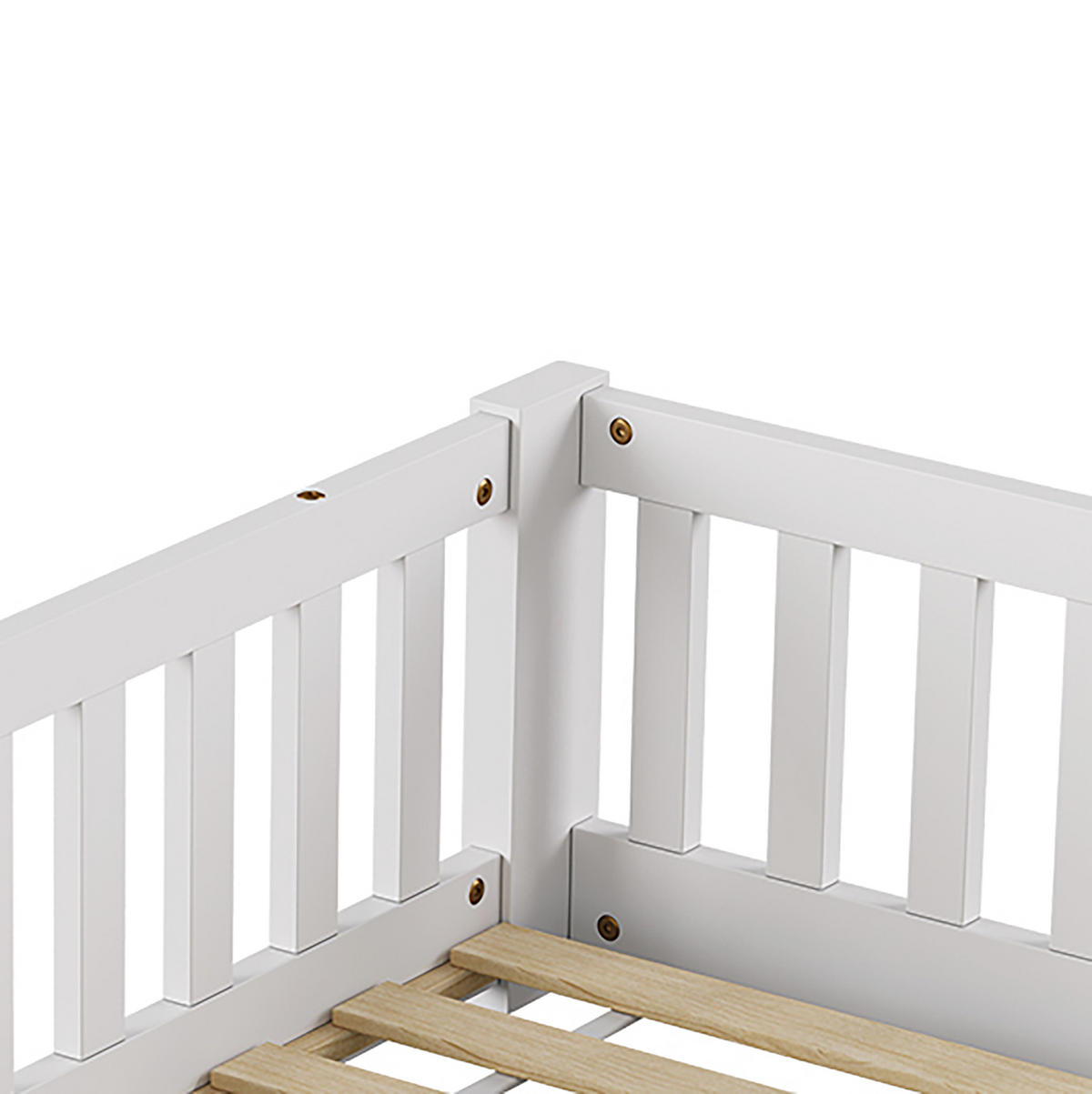 BODENBETT Modern mit Schließbarer Sicherheitstür 120/200 cm Kiefer-Massivholz Weiß - Weiß, Holz (120/200cm) - Creahappy