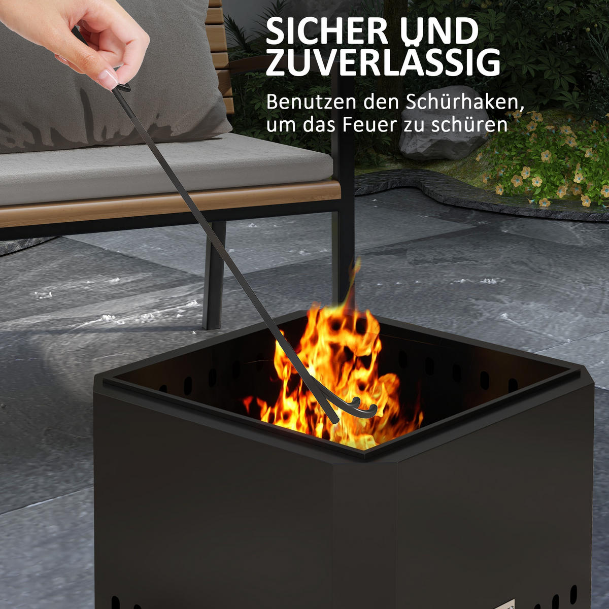 FEUERSCHALE, Metall, Schwarz - Schwarz, Metall (48/41/48cm) - Outsunny