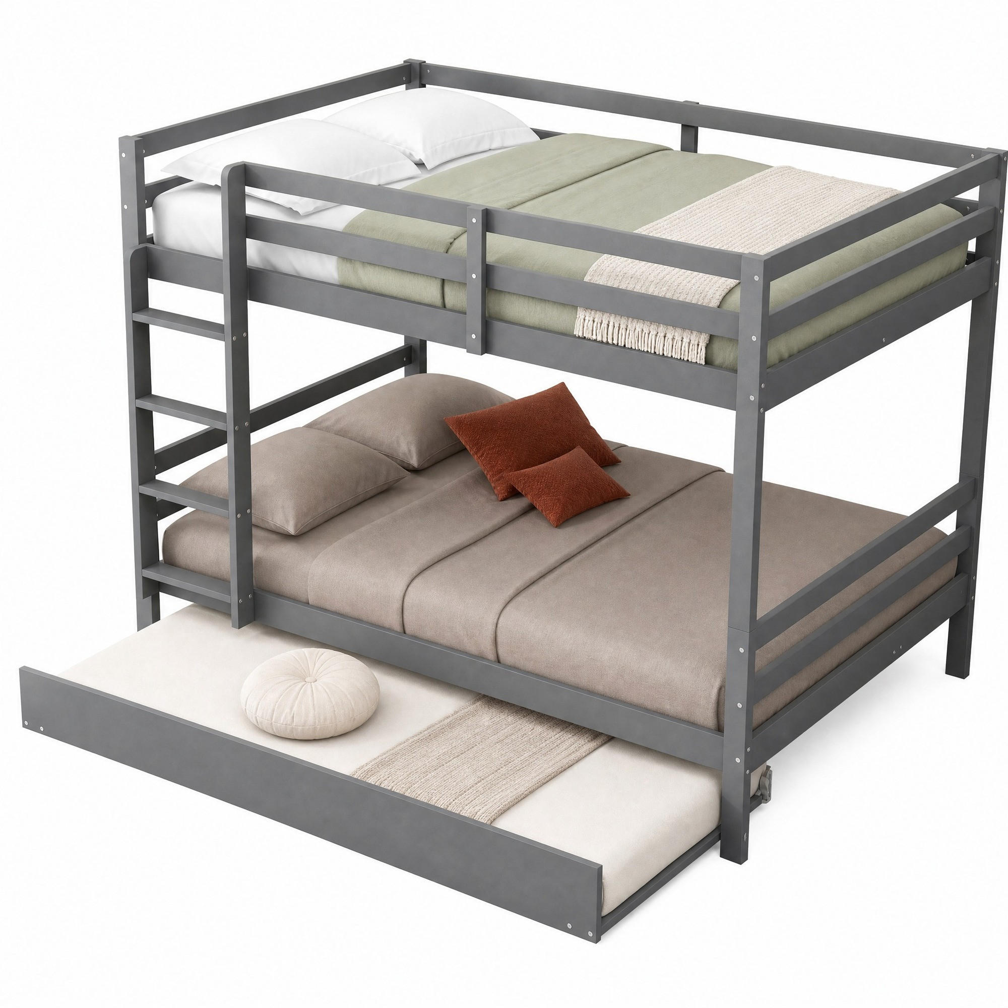 ETAGENBETT 140/200+90/200 mit Ausziehbett und hohen Geländern in Grau - Grau, Holzwerkstoff (140/200cm) - EVRYAE