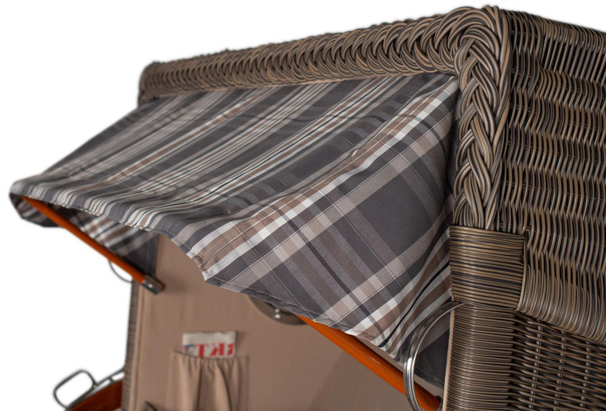 STRANDKORB Komplettset: Ammersee Grande XL Mahagoni Bullauge - PE grau - Modell 522 - Beige/Braun, Holz/Kunststoff (142/165/95cm) - bene living