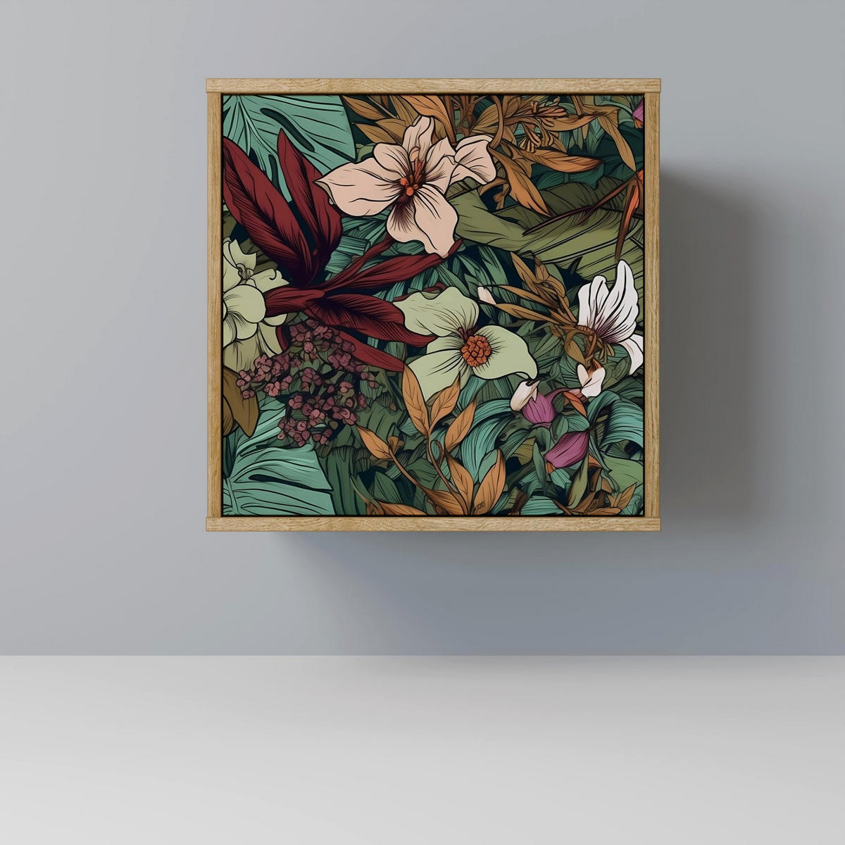 SIDEBOARD BOTANICAL EMERGENCE, Eichefarben, 57,5x42x57,5 cm, Ohne Füße - Eichefarben/Multicolor, Holzwerkstoff (57.5/57.5/42cm) - SpaceRebels