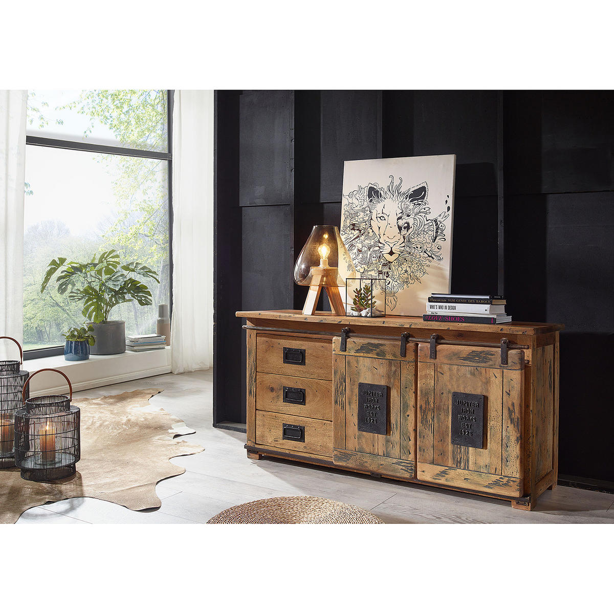 SIDEBOARD - Mango massiv / Eisen - Mango / Schwarz - Braun, Holz/Metall (150/80/45cm) - home24
