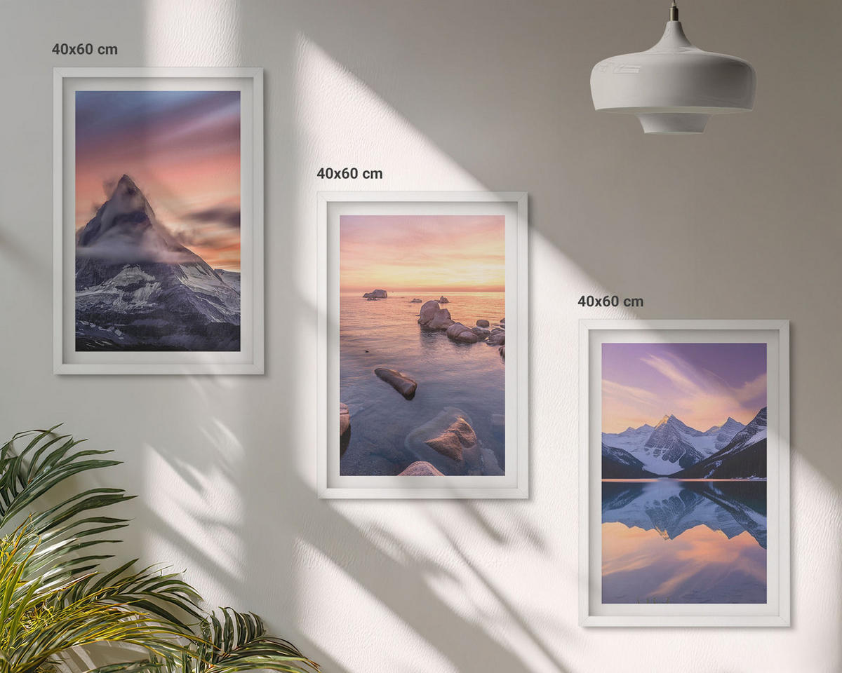 BILDER SET 3er Set - 40x60 cm Weißer Rahmen - Berglandschaft, See, Westen - Weiß, Kunststoff (40/60cm) - TULUP